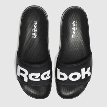 REEBOK BLACK & WHITE CLASSIC SLIDE SANDALS REEBOK BLACK & WHITE CLASSIC SLIDE SANDALS