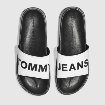 TOMMY HILFIGER BLACK & WHITE TJ SLIDE SANDALS TOMMY HILFIGER BLACK & WHITE TJ SLIDE SANDALS