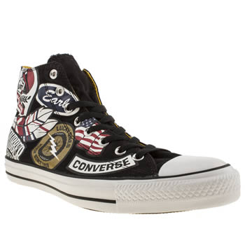 mens converse black & red patches print hi trainers mens converse black & red patches print hi trainers