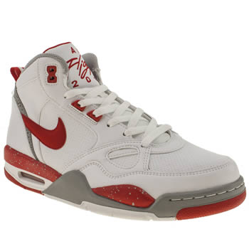mens nike white & red flight 13 mid trainers mens nike white & red flight 13 mid trainers