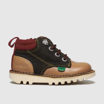 kickers brown & red kick hi winterised boots toddler kickers brown & red kick hi winterised boots toddler
