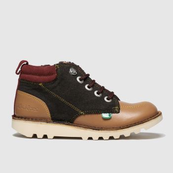 kickers brown & red kick hi winterised boots junior kickers brown & red kick hi winterised boots junior
