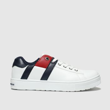 tommy hilfiger white & navy lace up sneaker trainers junior tommy hilfiger white & navy lace up sneaker trainers junior