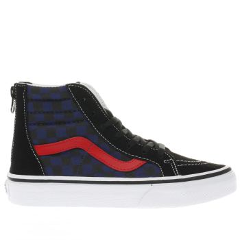 VANS BLACK AND BLUE CHECKERBOARD SK8-HI ZIP BOYS JUNIOR TRAINERS VANS BLACK AND BLUE CHECKERBOARD SK8-HI ZIP BOYS JUNIOR TRAINERS