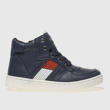 TOMMY HILFIGER NAVY & RED HIGH TOP LACE UP SNEAKER TRAINERS JUNIOR TOMMY HILFIGER NAVY & RED HIGH TOP LACE UP SNEAKER TRAINERS JUNIOR