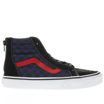 VANS BLACK AND BLUE CHEKCKERBOARD SK8-HI ZIP BOYS YOUTH TRAINERS VANS BLACK AND BLUE CHEKCKERBOARD SK8-HI ZIP BOYS YOUTH TRAINERS