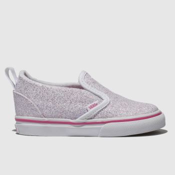 vans white & pink classic slip-on trainers toddler vans white & pink classic slip-on trainers toddler