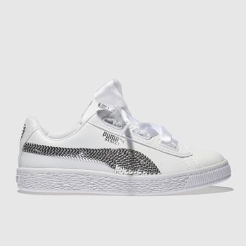 PUMA WHITE & SILVER BASKET HEART BLING TRAINERS JUNIOR PUMA WHITE & SILVER BASKET HEART BLING TRAINERS JUNIOR