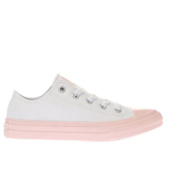 CONVERSE WHITE & PINK CHUCK TAYLOR II OX GIRLS JUNIOR TRAINERS CONVERSE WHITE & PINK CHUCK TAYLOR II OX GIRLS JUNIOR TRAINERS