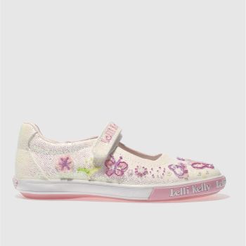 LELLI KELLY WHITE & PINK GLITTER BUTTERFLY DOLLY GIRLS JUNIOR SHOES LELLI KELLY WHITE & PINK GLITTER BUTTERFLY DOLLY GIRLS JUNIOR SHOES