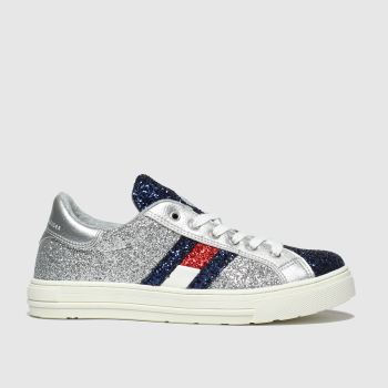 tommy hilfiger silver & red lace up sneaker trainers youth tommy hilfiger silver & red lace up sneaker trainers youth