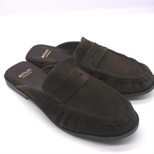 schuh Brown leeds suede backless loafer flats schuh leeds suede backless loafer 2