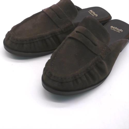 schuh Brown leeds suede backless loafer flats schuh leeds suede backless loafer 2