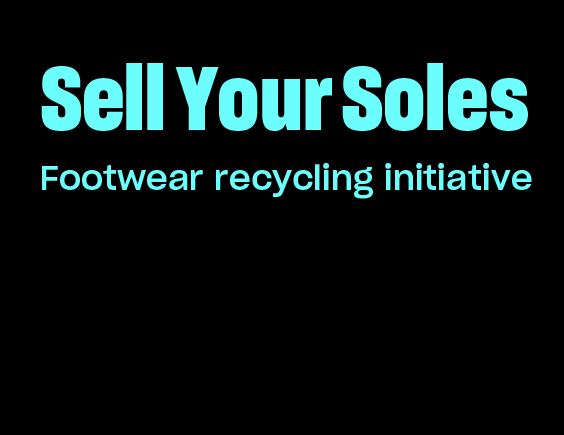 Image with black background and text labelled “Sell Your Soles , Footwear Recycling Initiave"