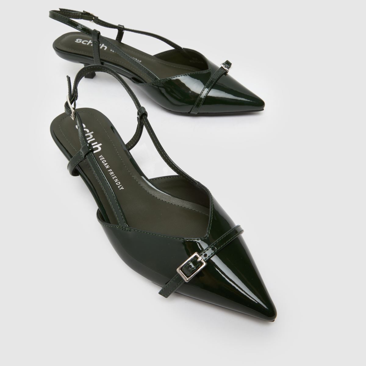 schuh Sybill Buckle Kitten in Dark Green schuh Sybill Buckle Kitten 4