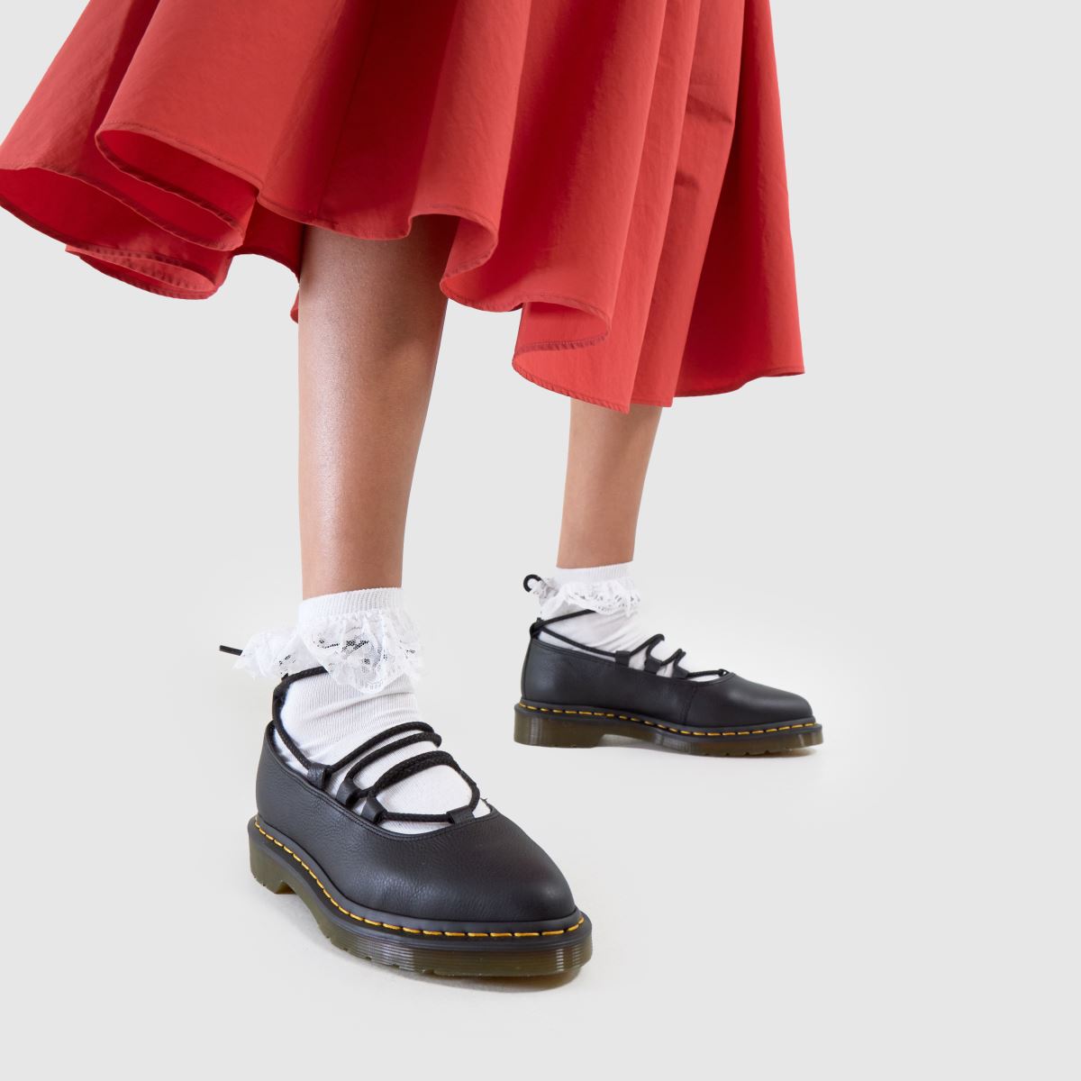 Womens Black Dr Martens Elphie II Lace Up Mary Jane Flat Shoes schuh