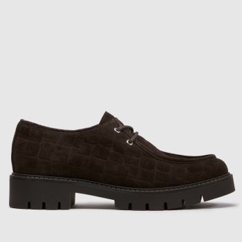 schuh Brown Laxi Croc Suede Lace Up Womens Flats