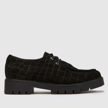 schuh Black Laxi Croc Suede Lace Up Womens Flats