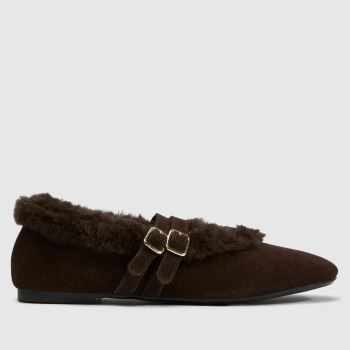 schuh Brown Leni Suede Shearling Ballet Womens Flats