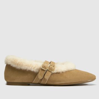 schuh Taupe Leni Suede Shearling Ballet Womens Flats