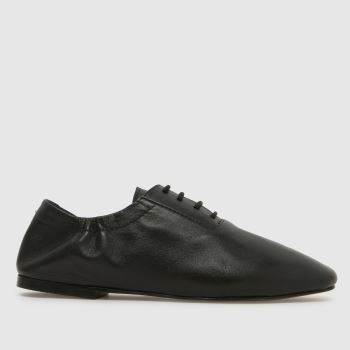schuh Black Linear Leather Lace Up Womens Flats