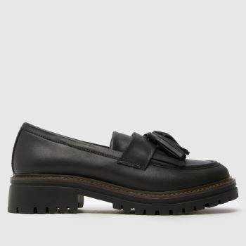 schuh Black Lux Leather Tassel Loafer Womens Flats