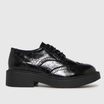 Womens Black schuh Leebo Patent Brogue 