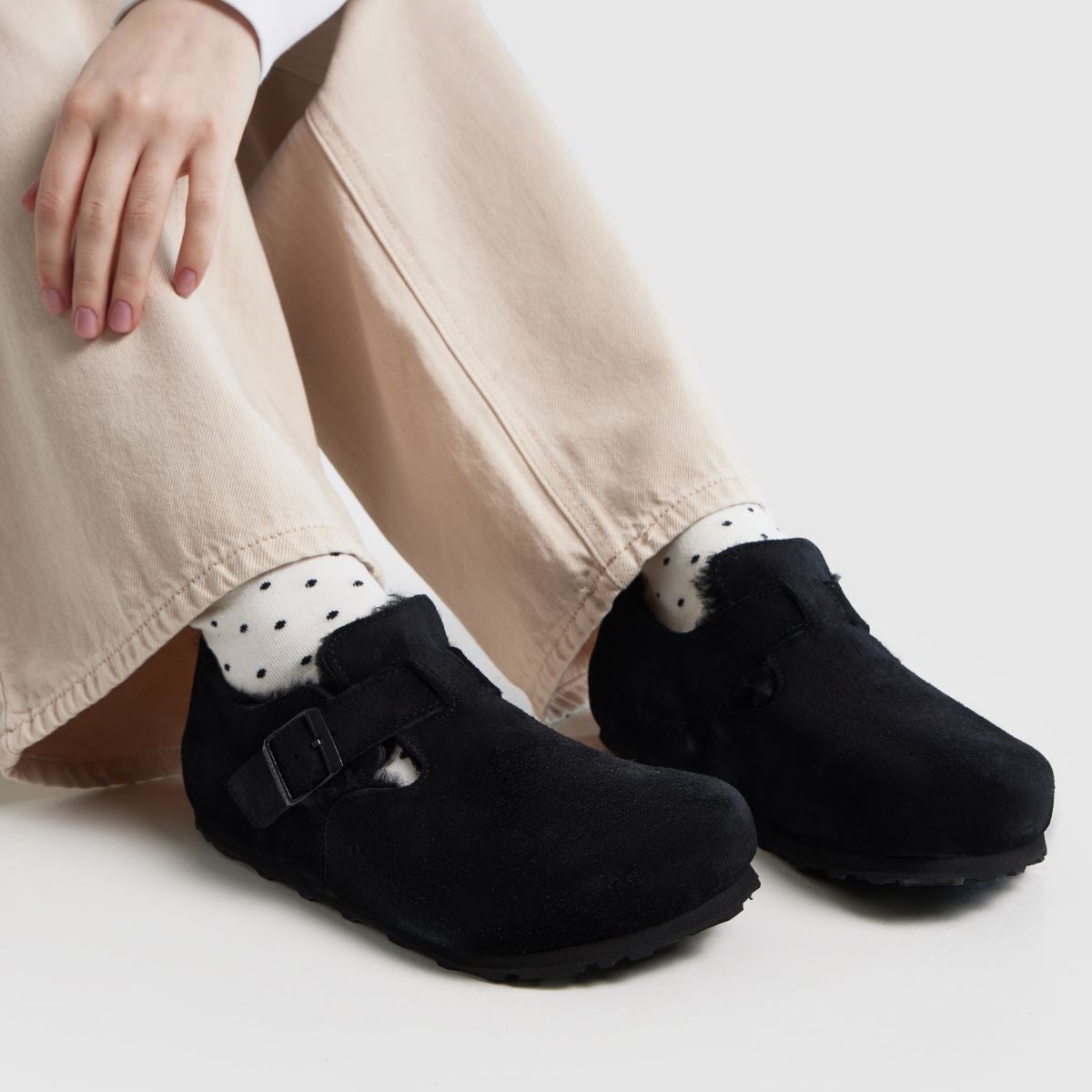 Womens Black BIRKENSTOCK London Shearling Flat Shoes | schuh