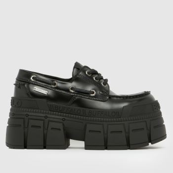 Buffalo London Schwarz Gospher Boat Damen Flats