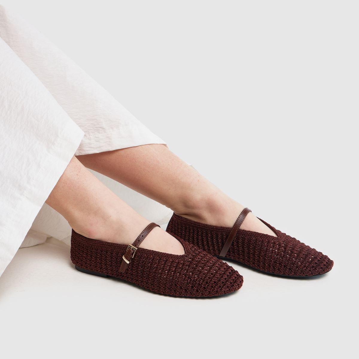 Womens Brown schuh Lisbeth Crochet Ballerina Flat Shoes | schuh