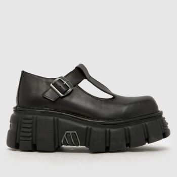 NEW ROCK Black T-Bar Womens Flats