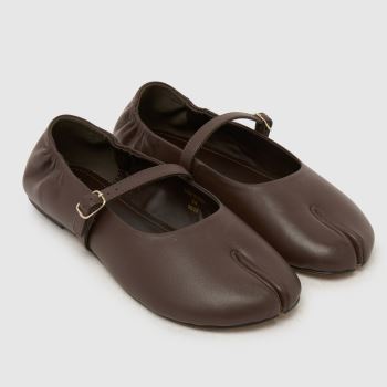 schuh Brown Lusan Split Toe Leather Ballet Womens Flats