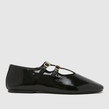 schuh Black Lamp Leather T-Bar Ballerina Womens Flats