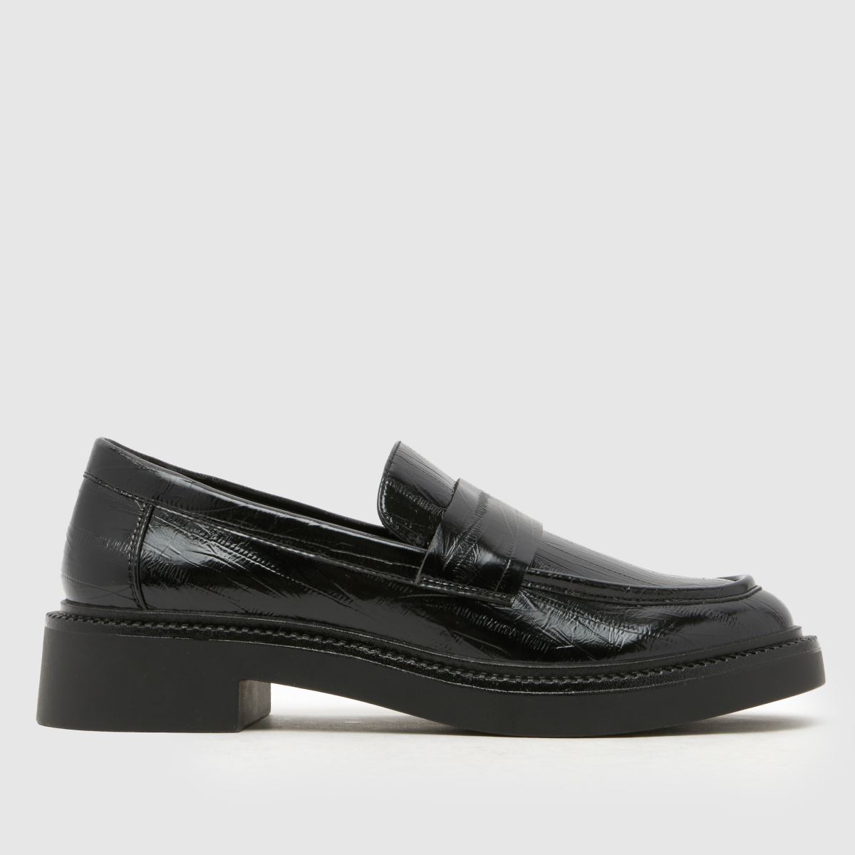 Click to view product details and reviews for Schuh Leicester Croc Chunky Loafer Flats In Black.