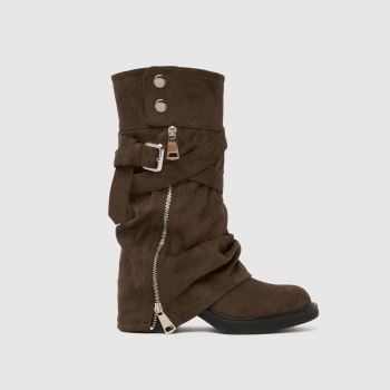 SIMMI Khaki Lowry Ruched Biker Womens Boots