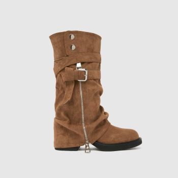 SIMMI Brown Lowry Ruched Biker Womens Boots