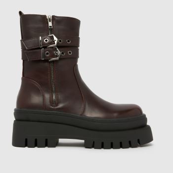 SIMMI Burgundy Riyad Chunky Buckle Womens Boots