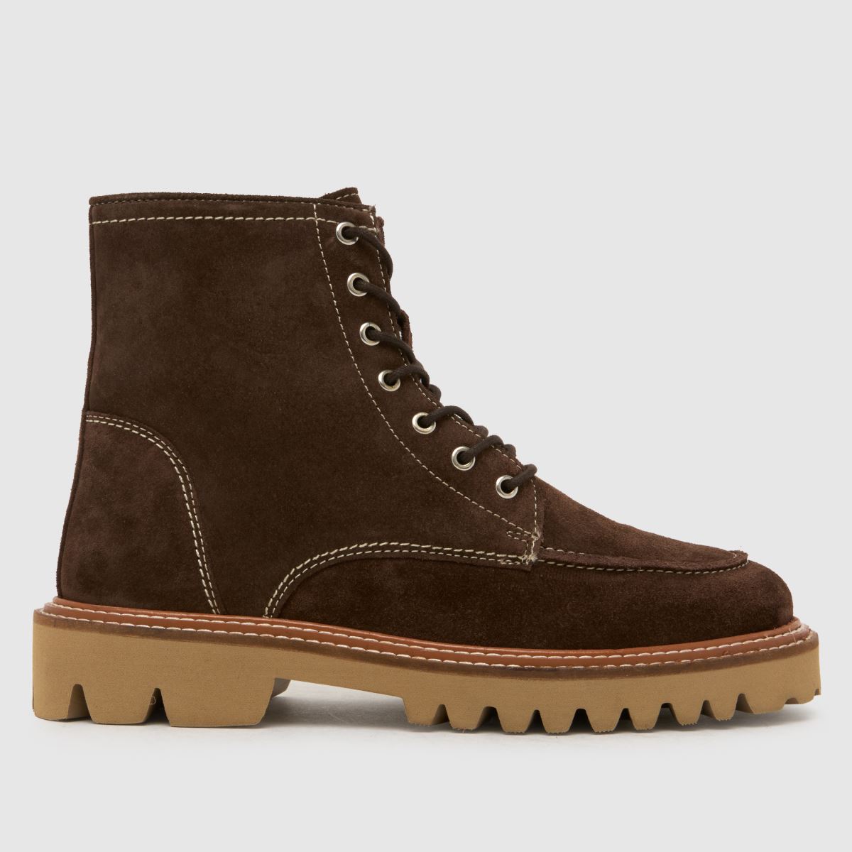 Click to view product details and reviews for Schuh Corrine Suede Moc Toe Boots In Brown.