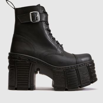 NEW ROCK Black Stacked Heeled Womens Boots