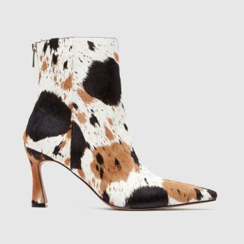schuh Brown & White Bambi Leather Heeled Boot Womens Boots