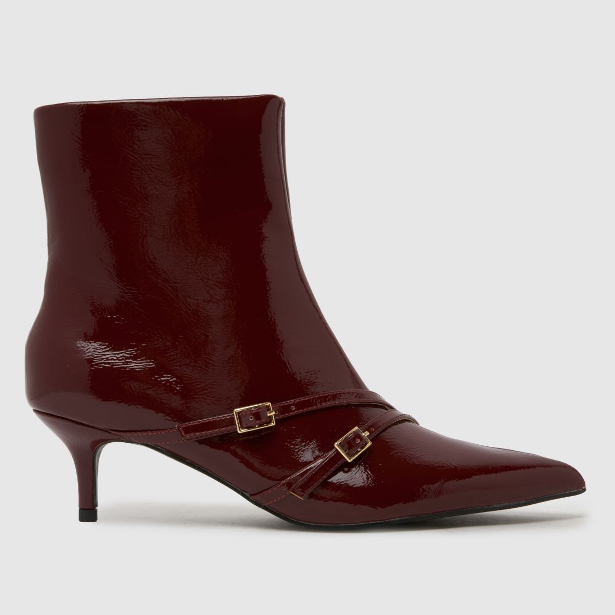 schuh Beckett Buckle Kitten Boots in Red