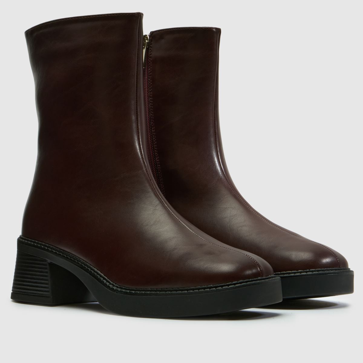 schuh Beauty Square Toe Chunky Boot in Burgundy schuh Beauty Square Toe Chunky Boot 3