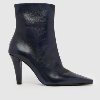 schuh Navy Brunelle Leather Heeled Boot Womens Boots