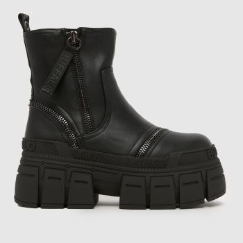 Buffalo London Black Gospher Zip Womens Boots