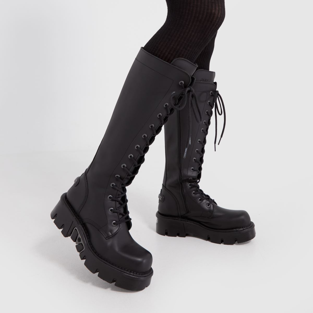 Knee High Boots New Rock Bottes Tall Leather Boots New Rock M-tr005-s1  Ladies Knee High Black