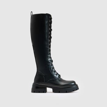 SIMMI Black Damara Lace Up Knee High Womens Boots