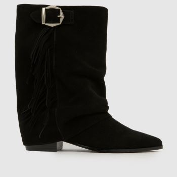 schuh Black Dizzy Suede Tassel Western Womens Boots