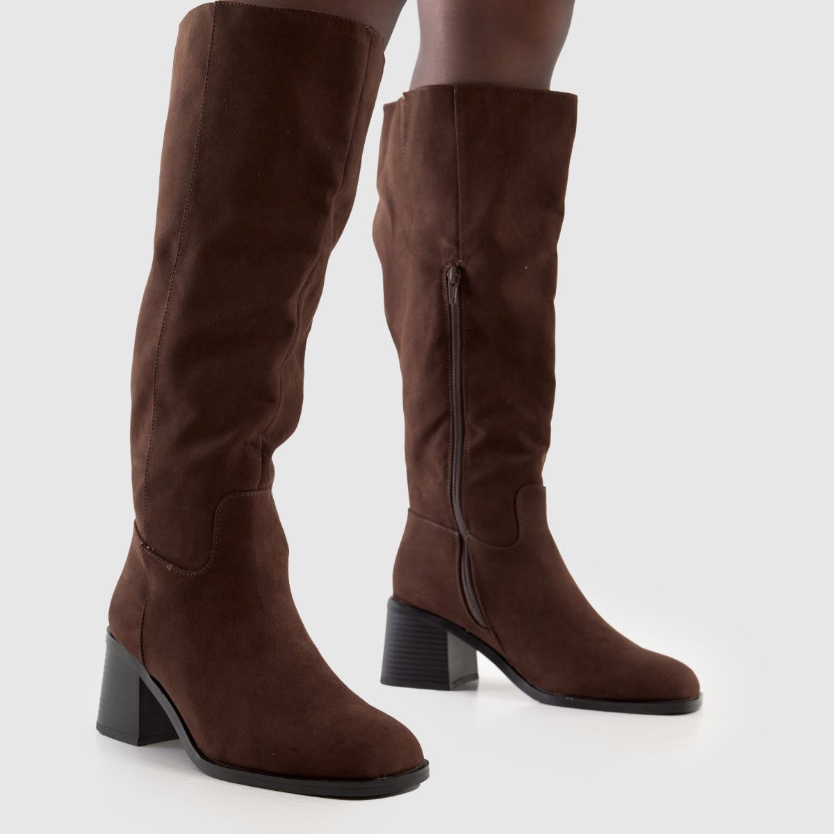 schuh Wide Fit Dot Block Heel Knee High in Brown schuh Dot Block Heel Knee High 8