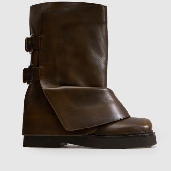 schuh Brown Denim Leather Skirt Womens Boots