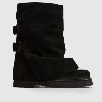 schuh Black Denim Suede Buckle Skirt Womens Boots